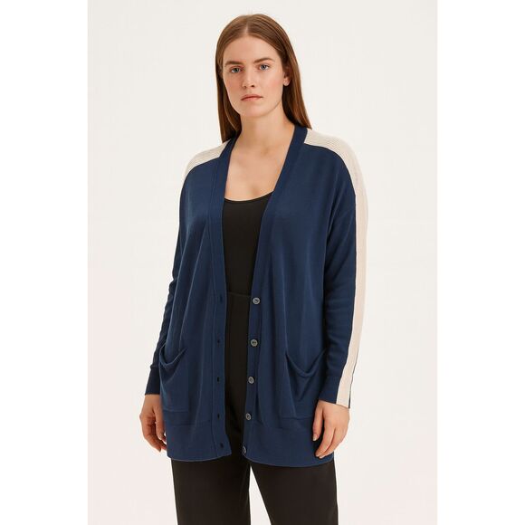 ATM Anthony Thomas Melillo Blue 100% Wool Pullover Cardigan  Women's Size Medium - Picture 1 of 9